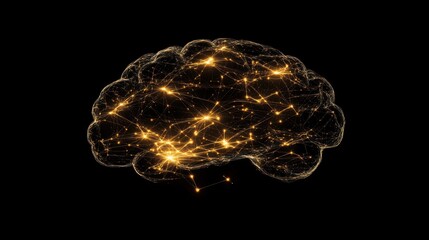 Poster - Illuminated Brain with Connected Neural Network on Black Background
