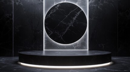 Poster - modern black marble studio background with light circle design