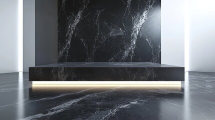 Poster - Elegant Black Marble Display with Soft Lighting and Modern Design