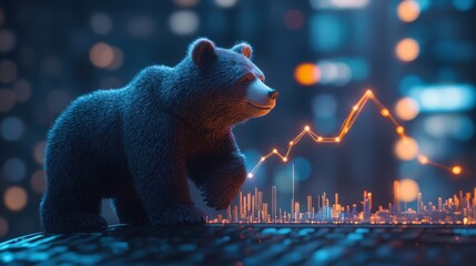 Poster - Bear Figurine on Stock Market Trends With Data Visualization
