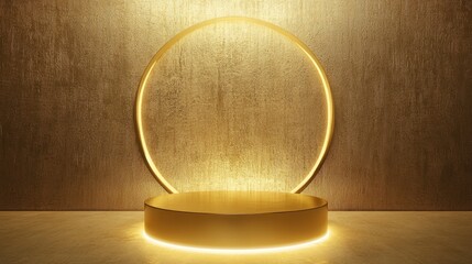 Poster - elegant golden circular display with warm glow on textured surface
