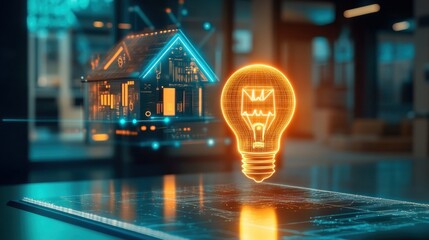Poster - Smart Home Technology Concept with Light Bulb and House Illustration