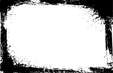 Poster - Vector grunge border with rough frame on a black background. Old vintage design featuring torn edges and scratch texture. Abstract messy paper layout with splatter stains for retro posters.