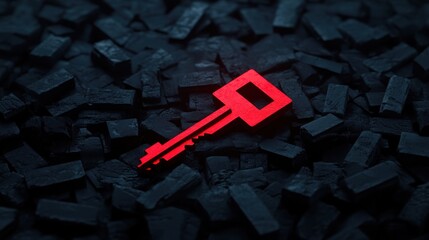 Poster - Red Key Symbol on Black Background of Charcoal Texture