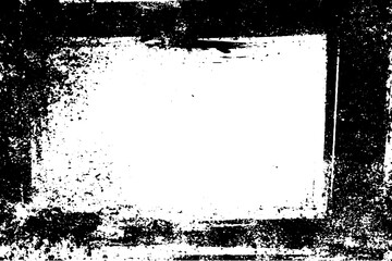 Poster - Vector black border with rough brush frame on white background. Grunge abstract banner with messy splatter and paint stains for retro layouts.