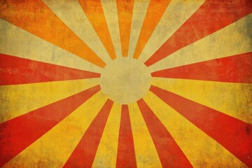 Poster - A vibrant vintage sunburst pattern in red, yellow, and orange tones, creating a warm and nostalgic atmosphere.