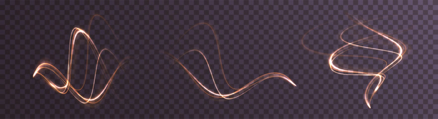 Wall Mural - gold curved light line, rope, spiral, tape. smooth festive gold line png with light effects. light g