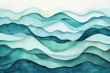 Poster - A serene abstract watercolor illustration of gentle turquoise waves, creating a calming atmosphere.