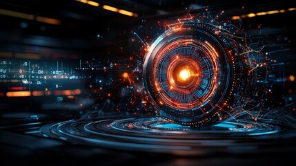 Fototapete - Futuristic telecommunications hub featuring high-tech digital sphere virtual environment abstract design conceptual viewpoint
