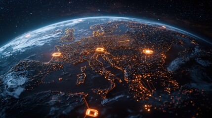 Poster - Global digital development project earth view visual data mapping nighttime imagery tech innovation connectivity