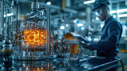Poster - Industrial transformation process factory setting technology production modern laboratory close-up view innovation in action