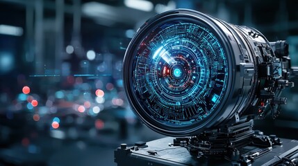 Poster - Futuristic surveillance technology digital society sci-fi art urban environment close-up view digital innovation