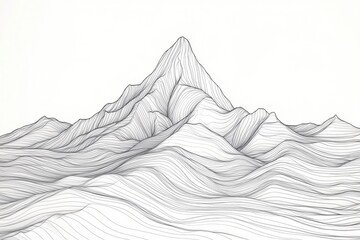 Poster - A stunning monochromatic illustration of a mountain range, featuring intricate linework and dynamic wave patterns.