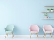 © pvl0707 - Stylish children's room with pastel-colored furniture and creative design elements on light blue wall for playful interior inspiration