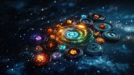 Poster - Cosmic spiral of buttons space abstract art digital environment macro view creativity unleashed