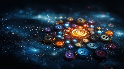 Poster - Cosmic spiral of colorful buttons space abstract art digital universe close-up creativity and design inspiration