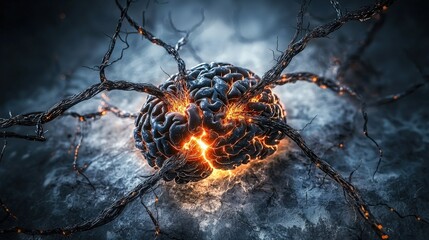 Fototapete - Intricate neural landscape with dark folds digital art abstract environment sci-fi concept