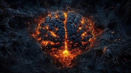 Aufkleber - Neural landscape of a fiery brain abstract art digital creation dark environment close-up view creativity unleashed