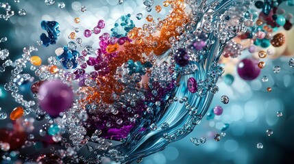 Poster - Dynamic beads cascading like a waterfall in a vibrant scene abstract art artistic environment close-up view visual serenity