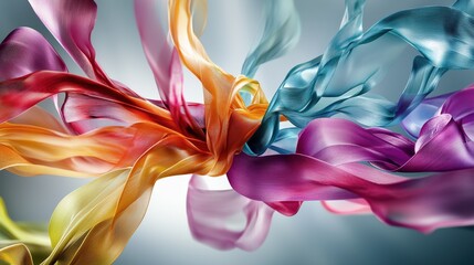 Poster - Dynamic display of colorful ribbons in motion abstract art studio environment close-up view vibrant concept