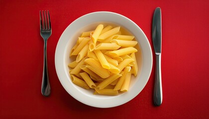 Canvas Print - Plate of spaghetti on a red background top view