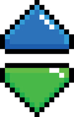 Poster - Two blue and green buttons are displayed in a pixelated style