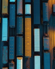 Poster - Freight train transporting cargo rail yard aerial view urban environment industrial concept for seo impact