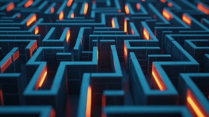 Poster - A vibrant, abstract maze design featuring glowing orange paths, creating a captivating visual of complexity and depth.