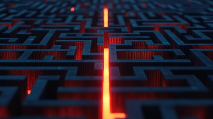 Poster - A vibrant maze with illuminated paths, blending intricate patterns and glowing red lines, creating a captivating visual of depth and complexity.