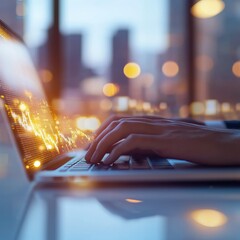 Poster - Digital interaction laptop use home office technology modern workspace close-up productivity focus