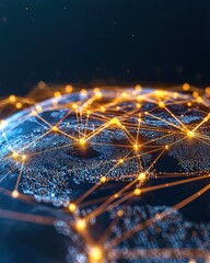 Poster - Global network connectivity digital landscape infographic design technology aerial view data visualization insights