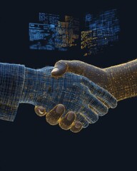 Poster - Digital collaboration virtual environment conceptual art technology close-up handshake symbolizing partnership