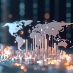Poster - Global financial data analysis digital visualization business insights contemporary environment aerial view modern concept
