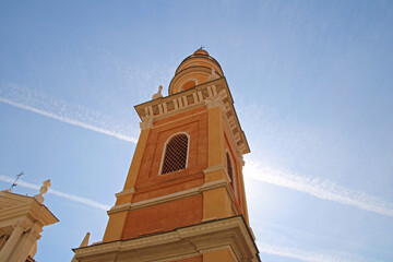 Wall Mural - The Bell Tower of The Basilica of Saint-Michael the Archangel in Menton, France.