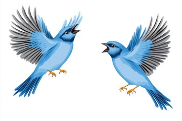 Poster - A flat design of a blue bird in flight, drawn with clean lines and soft pastel colors