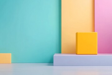 Aufkleber - A geometric illustration of a cube-shaped box with simple pastel shades, set against a flat background