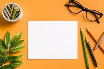 Poster - A minimalist office with a clean desk setup, featuring a single open blueprint surrounded by sleek tools
