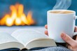 © Thanyarat - A reader enjoying a book by a crackling fireplace, wrapped in a warm blanket on a cold evening