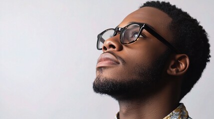 Wall Mural - Portrait of a Thoughtful Young Man Wearing Glasses Against a Gray Background