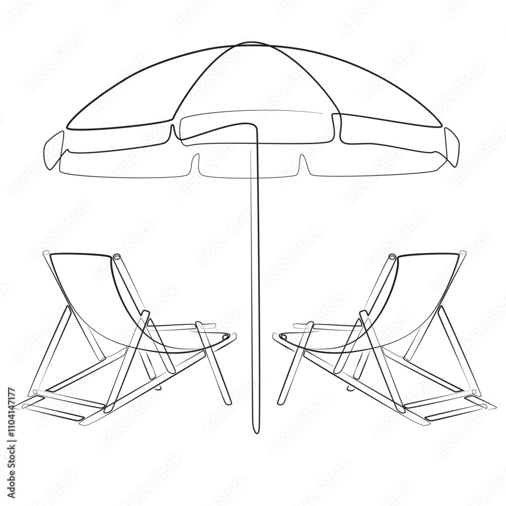 Sunbed Drawing Sunbeds and umbrella line art. Beach umbrella and two chairs ...