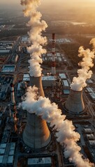 Wall Mural - Aerial view of a thermal power plant at sunrise.