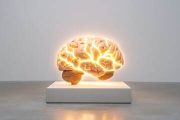 Poster - A brain emitting beams of light, symbolizing ideas and innovation, set against a minimalist white background