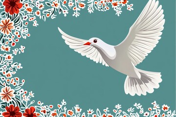 Poster - A flat design of a blue bird in flight, drawn with clean lines and soft pastel colors