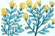 © ADDICTIVE STOCK - Hand-drawn floral illustration with teal leaves and yellow flowers