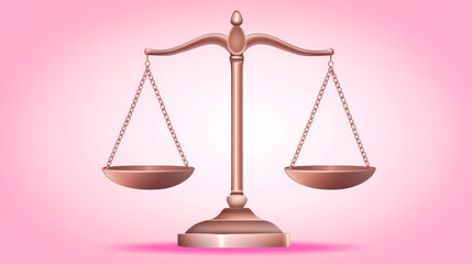 Wall Mural - Minimalist bronze balance scale on a pink background with smooth gradients, representing justice and equilibrium in a legal or symbolic context. Symbolic. Illustration