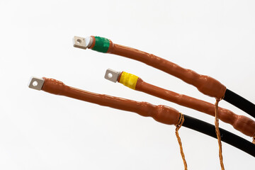 Poster - cable end coupling. electrical wires. triple cable termination on white. electrical equipment. power