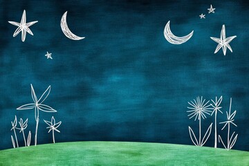 Poster - A soft watercolor painting of a blackboard with faint chalk drawings of stars and moons, blending into a dreamy background