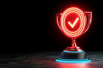 Aufkleber - Futuristic business accomplishment theme with a trophy and target highlighted by luminous tech elements and vibrant colors on a sleek backdrop