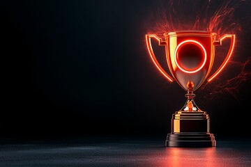 Poster - Futuristic goals achievement design with a shining trophy, a target symbol, and glowing digital accents on a dark gradient background