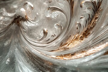 Wall Mural - Abstract swirl of gold and silver paint in a close-up view.